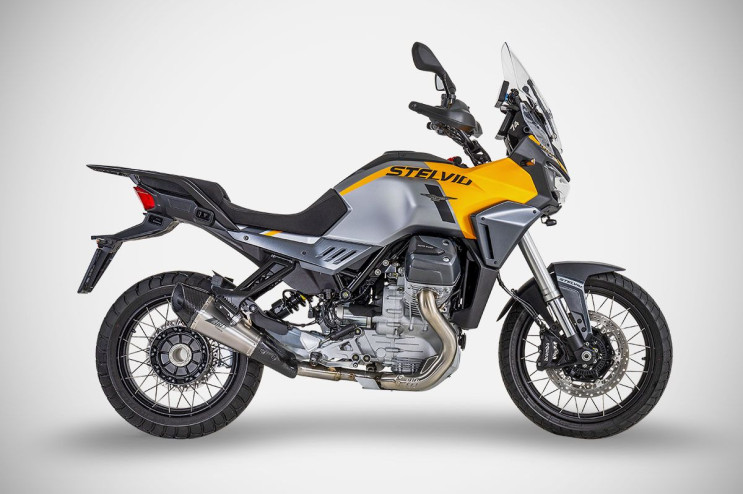 Moto Guzzi Stelvio Slip-on homologated racing E5+ 2024 / 2026 titanium stainless steel carbon fiber Zard