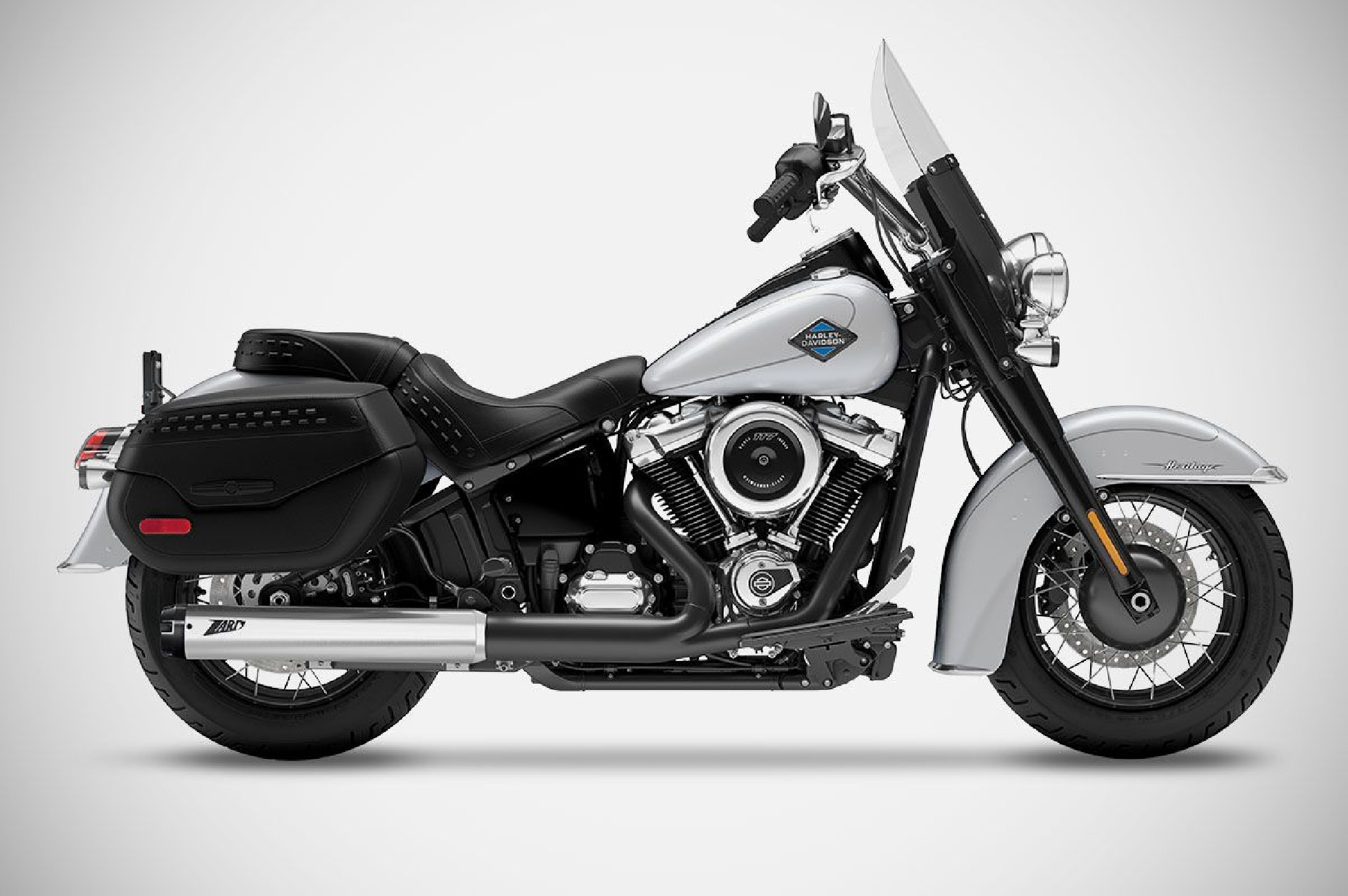 Harley-Davidson Heritage Classic - 25-26 slip-on exhaust AISI 304 Stainless Steel Polished Homologated E5+ Street Legal Zard