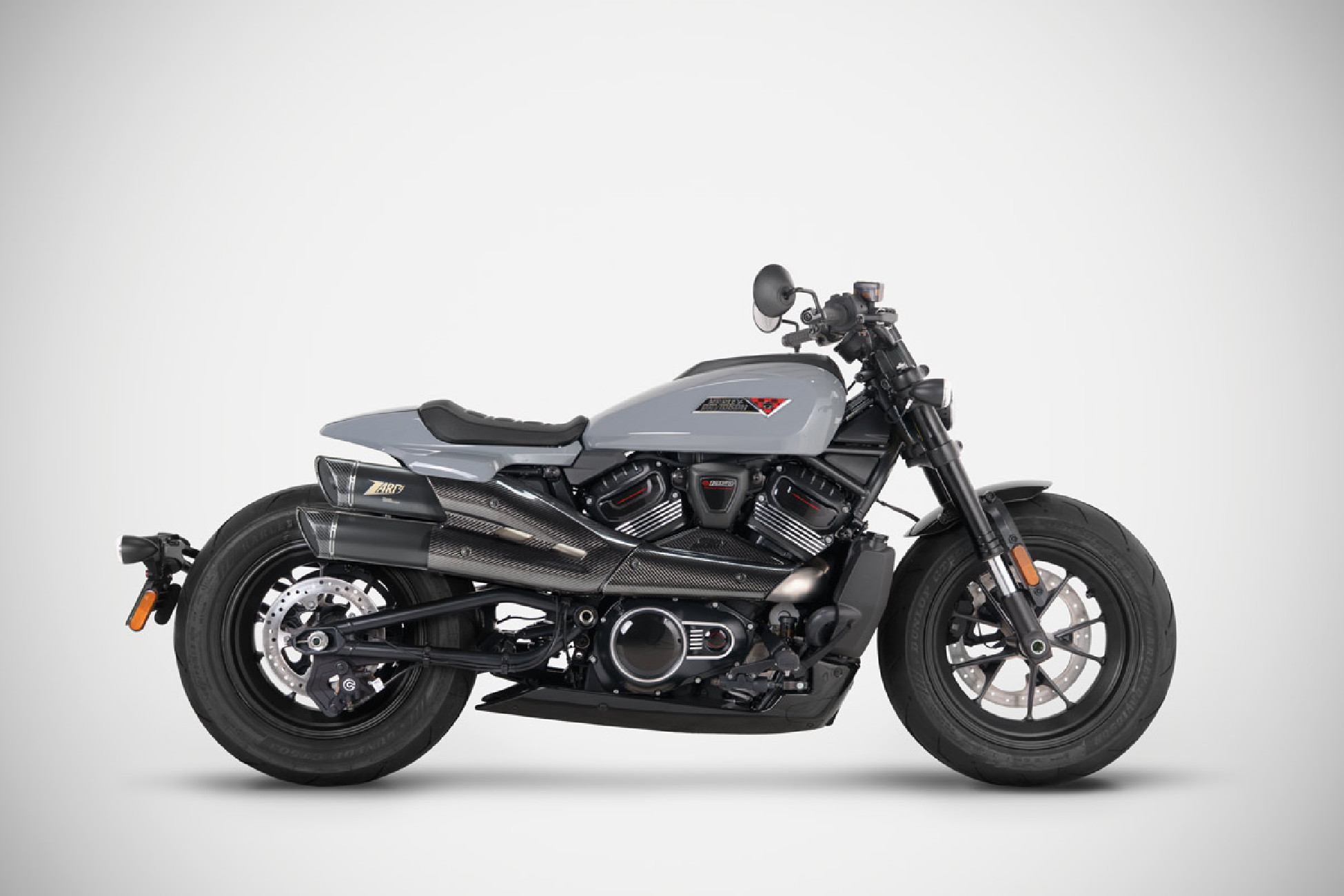 Zard GT Exhaust for Sportster S 25-26 – black Cerakote finish and carbon end caps